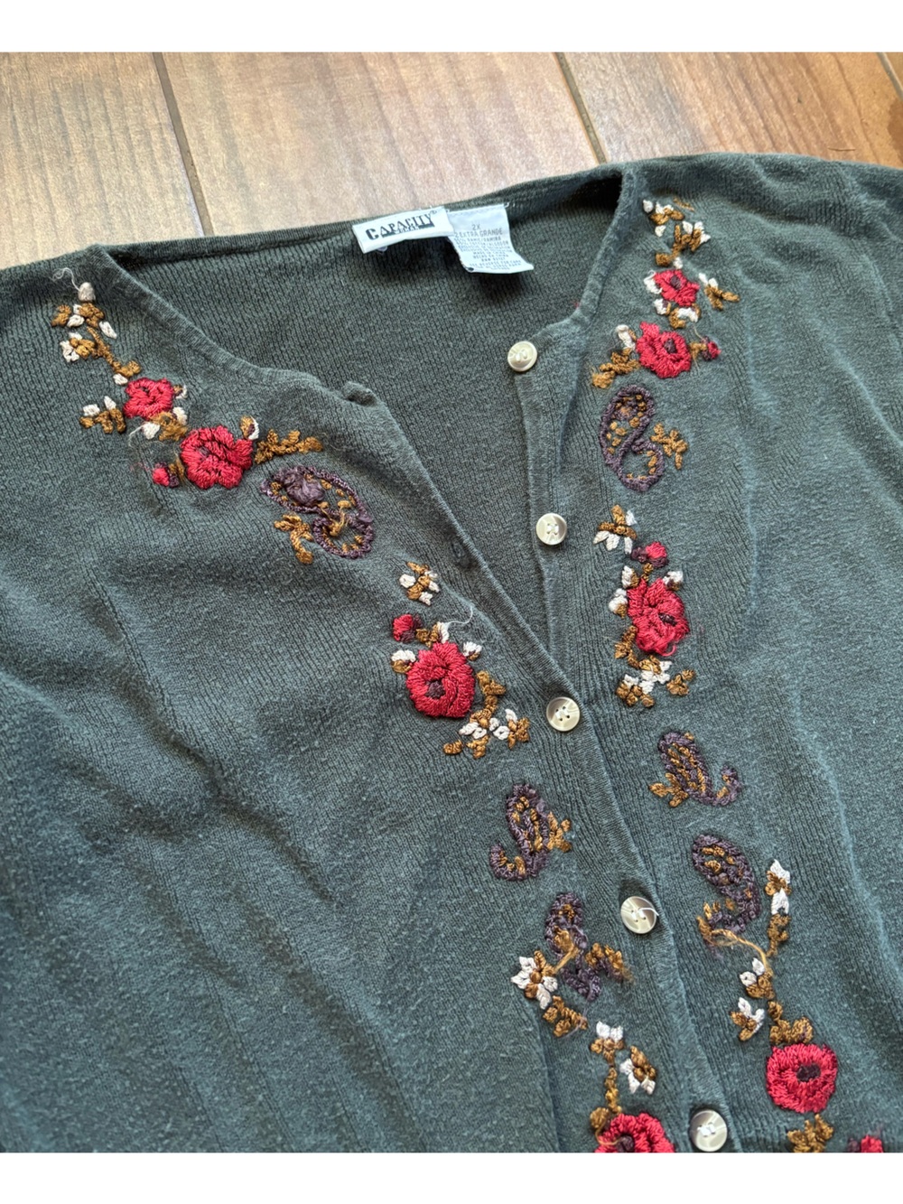 Vintage Capacity Woman Floral Embroidered Cardigan Sweater 2X Cottagecore Boho